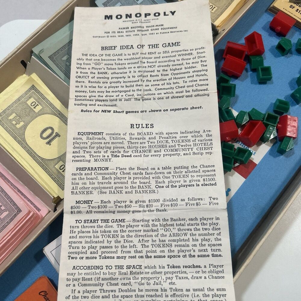 Vintage 1961 MONOPOLY Board Game Parker Brothers with Metal Tokens - Picture 6 of 15